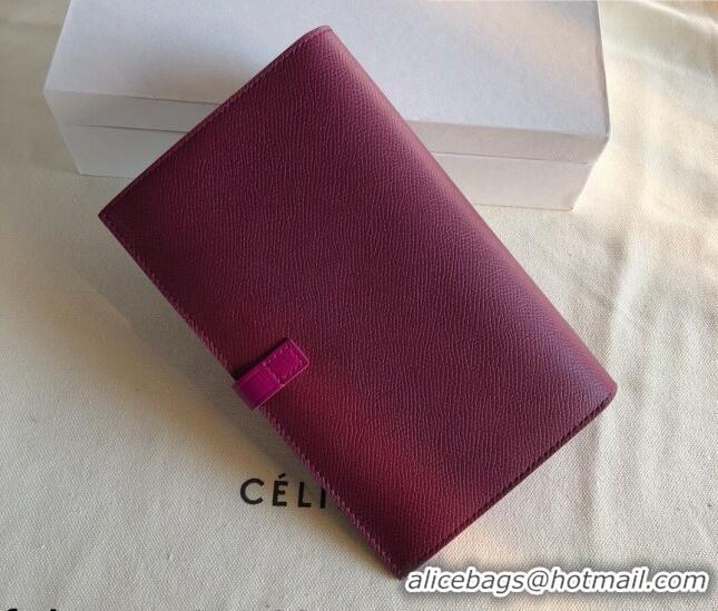 Top Design Celine Palm-Grained Leather Passport Wallet CE1825 Burgundy/Hot Pink 2022