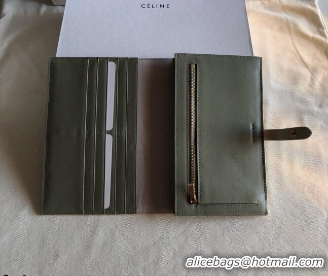 Promotional Celine Palm-Grained Leather Passport Wallet CE1825 Beige/Green 2022