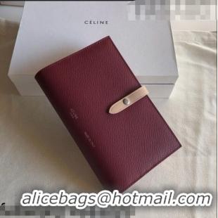 Low Cost Celine Palm-Grained Leather Passport Wallet CE1825 Burgundy/Nude 2022