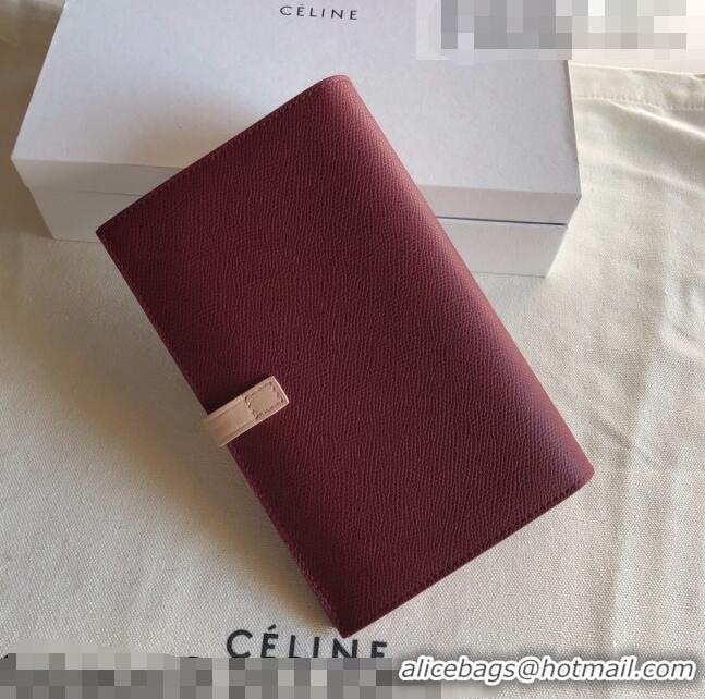 Low Cost Celine Palm-Grained Leather Passport Wallet CE1825 Burgundy/Nude 2022