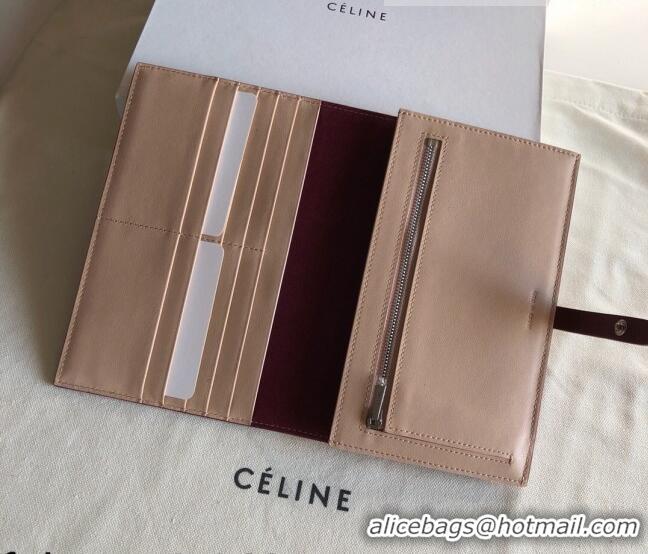 Low Cost Celine Palm-Grained Leather Passport Wallet CE1825 Burgundy/Nude 2022