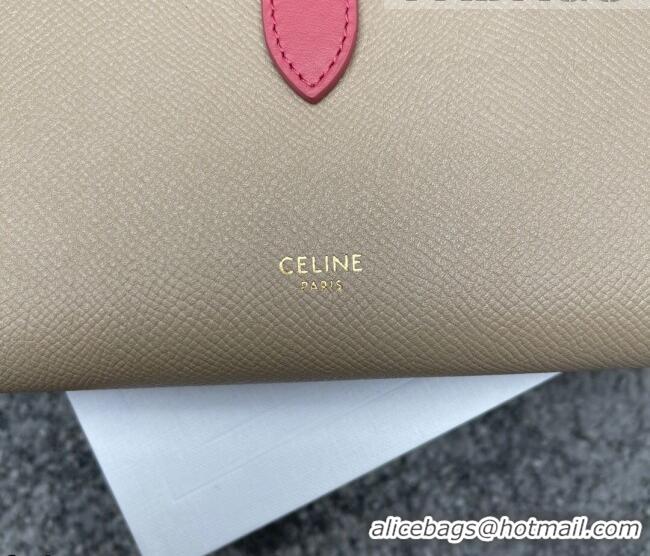 Promotional Celine Palm-Grained Leather Large Strap Wallet CE1826 Beige/Pink 2022