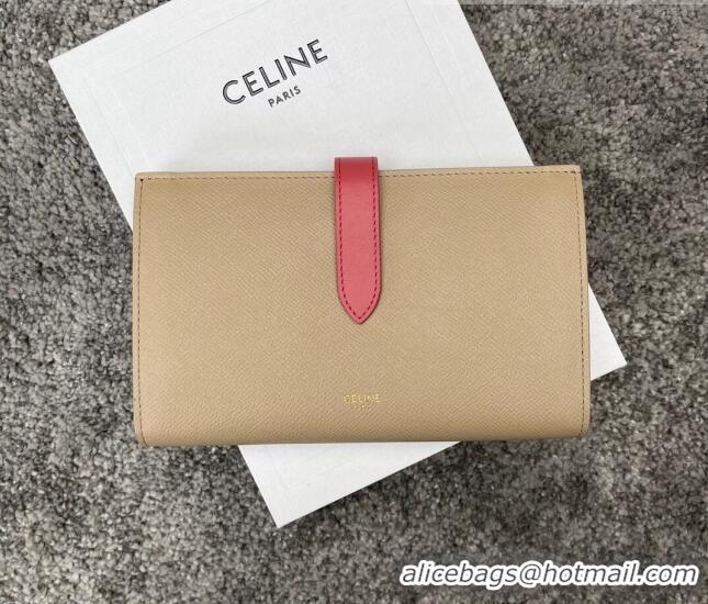 Promotional Celine Palm-Grained Leather Large Strap Wallet CE1826 Beige/Pink 2022