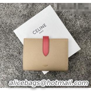 Buy Inexpensive Celine Palm-Grained Leather Medium Strap Wallet CE1827 Beige/Pink 2022