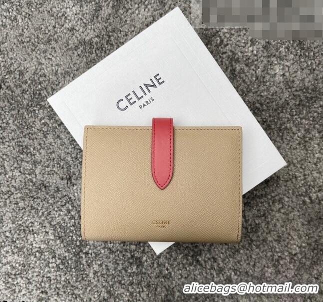 Buy Inexpensive Celine Palm-Grained Leather Medium Strap Wallet CE1827 Beige/Pink 2022