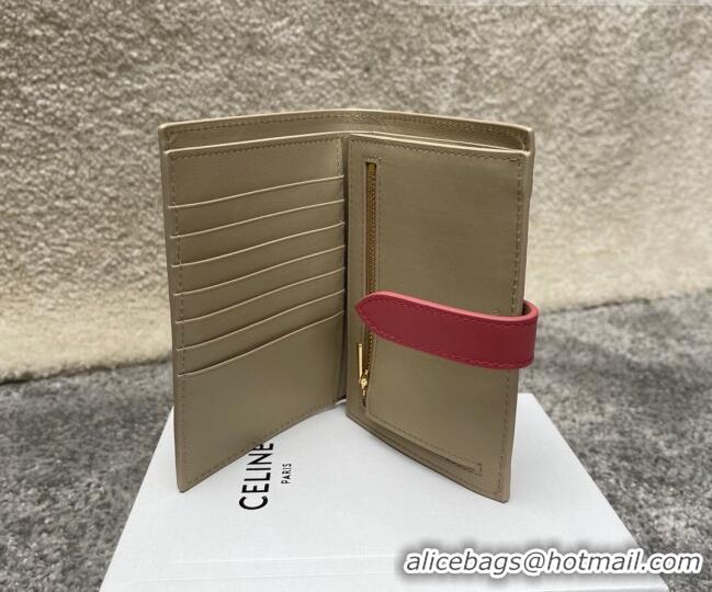 Buy Inexpensive Celine Palm-Grained Leather Medium Strap Wallet CE1827 Beige/Pink 2022