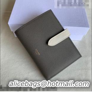 Famous Brand Celine Palm-Grained Leather Medium Strap Wallet CE1827 Grey/White 2022