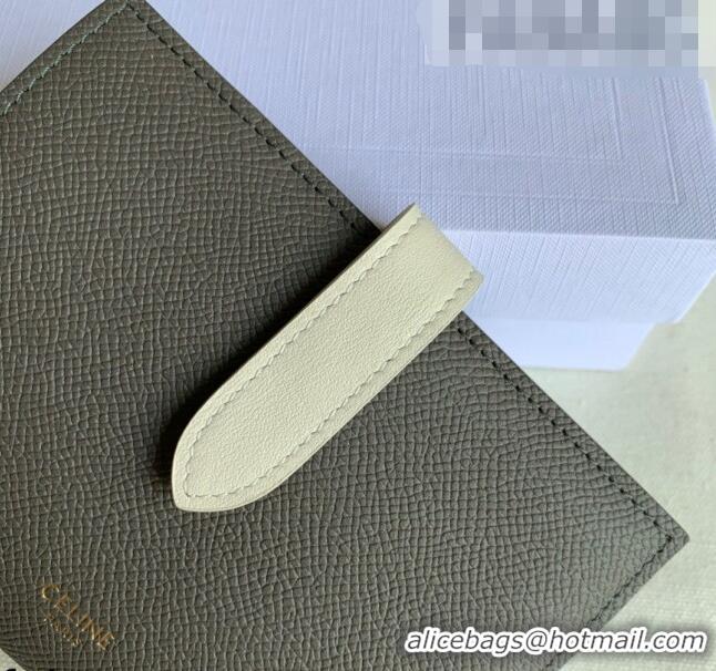 Famous Brand Celine Palm-Grained Leather Medium Strap Wallet CE1827 Grey/White 2022