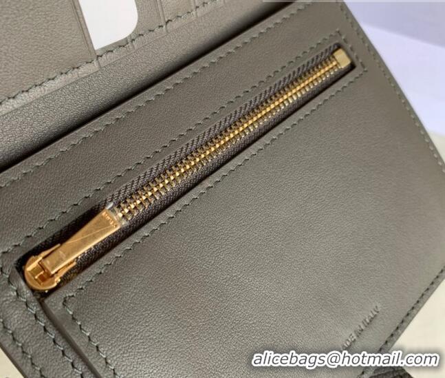 Famous Brand Celine Palm-Grained Leather Medium Strap Wallet CE1827 Grey/White 2022