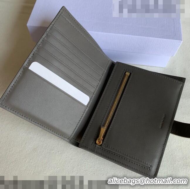 Famous Brand Celine Palm-Grained Leather Medium Strap Wallet CE1827 Grey/White 2022