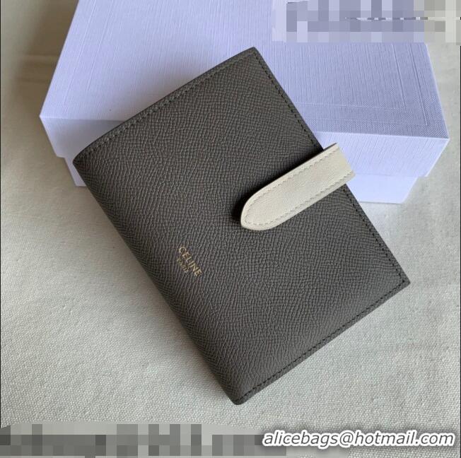 Famous Brand Celine Palm-Grained Leather Medium Strap Wallet CE1827 Grey/White 2022