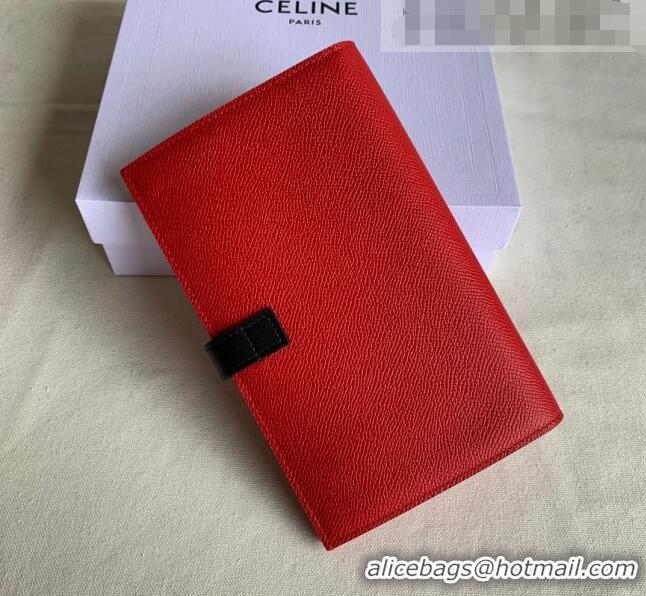 Super Quality Celine Palm-Grained Leather Large Strap Wallet CE1826 Red/Black 2022