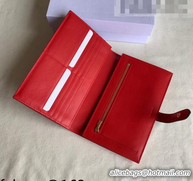 Super Quality Celine Palm-Grained Leather Large Strap Wallet CE1826 Red/Black 2022