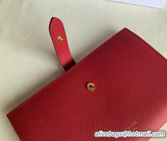 Popular Style Celine Palm-Grained Leather Large Strap Wallet CE1826 Dark Red 2022