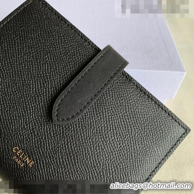 Buy Discount Celine Palm-Grained Leather Medium Strap Wallet CE1827 Black 2022