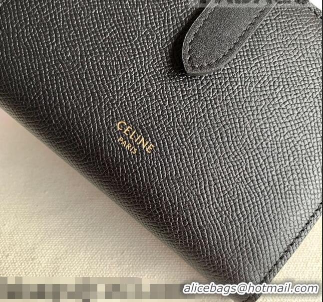 Buy Discount Celine Palm-Grained Leather Medium Strap Wallet CE1827 Black 2022