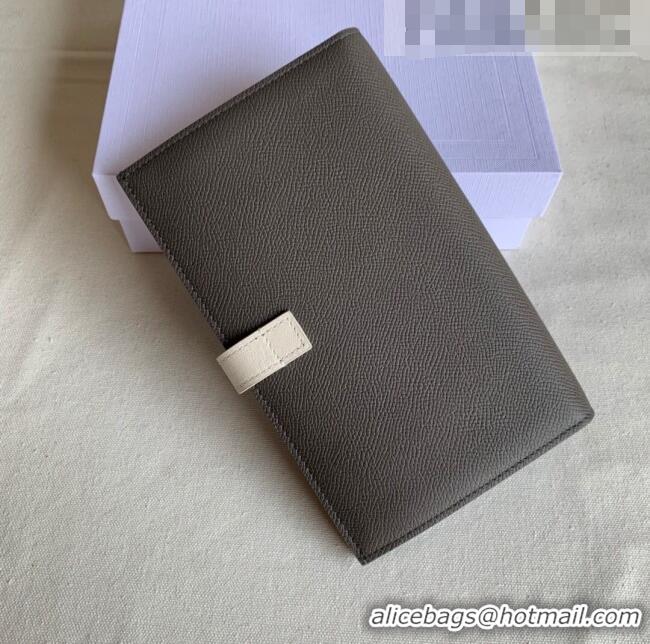 Top Quality Celine Palm-Grained Leather Large Strap Wallet CE1826 Grey/White 2022