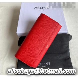 Luxury Discount Celine Large Flap Wallet in Palm-Grained Calfskin 4148 Red 2022