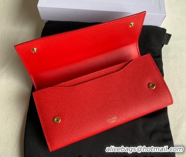 Luxury Discount Celine Large Flap Wallet in Palm-Grained Calfskin 4148 Red 2022