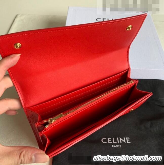 Luxury Discount Celine Large Flap Wallet in Palm-Grained Calfskin 4148 Red 2022