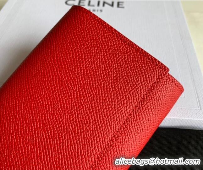 Luxury Discount Celine Large Flap Wallet in Palm-Grained Calfskin 4148 Red 2022