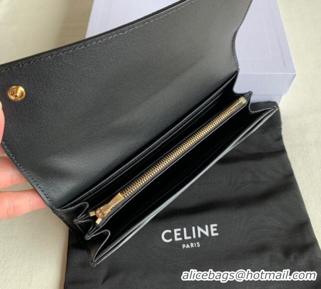 Good Taste Celine Large Flap Wallet in Palm-Grained Calfskin 4148 Black 2022