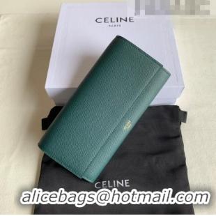 Well Crafted Celine Large Flap Wallet in Palm-Grained Calfskin 4148 Dark Green 2022