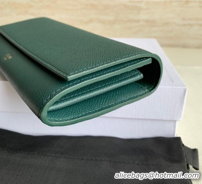 Well Crafted Celine Large Flap Wallet in Palm-Grained Calfskin 4148 Dark Green 2022