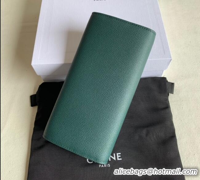 Well Crafted Celine Large Flap Wallet in Palm-Grained Calfskin 4148 Dark Green 2022