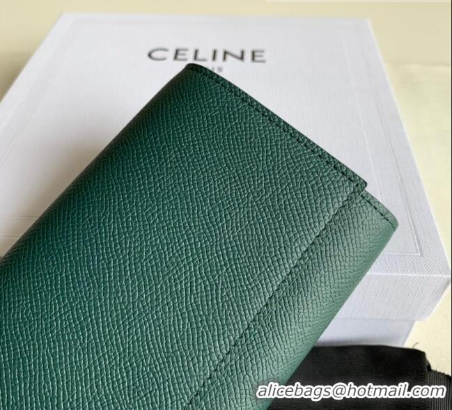 Well Crafted Celine Large Flap Wallet in Palm-Grained Calfskin 4148 Dark Green 2022