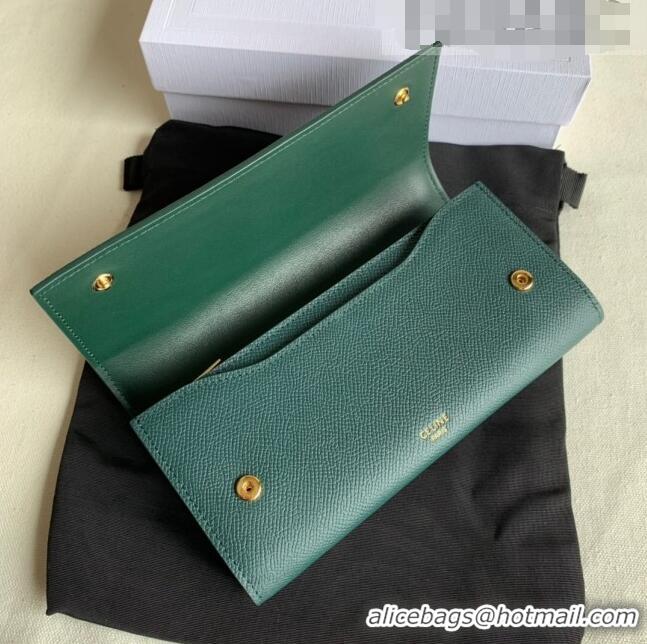 Well Crafted Celine Large Flap Wallet in Palm-Grained Calfskin 4148 Dark Green 2022