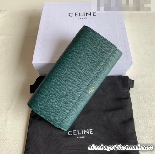 Well Crafted Celine Large Flap Wallet in Palm-Grained Calfskin 4148 Dark Green 2022