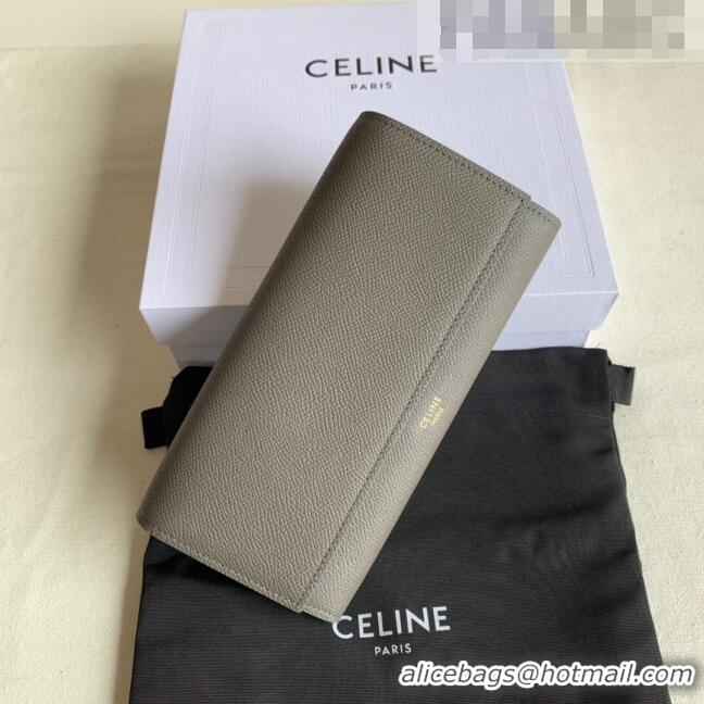 Luxury Cheap Celine Large Flap Wallet in Palm-Grained Calfskin 4148 Grey 2022