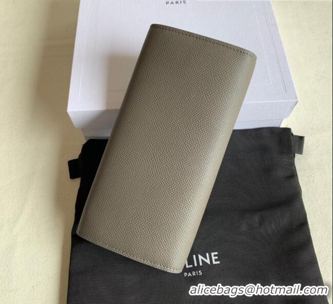 Luxury Cheap Celine Large Flap Wallet in Palm-Grained Calfskin 4148 Grey 2022