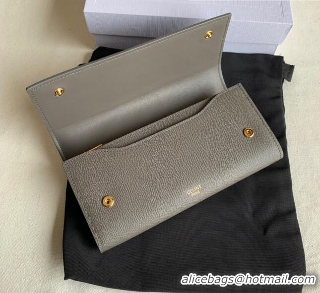 Luxury Cheap Celine Large Flap Wallet in Palm-Grained Calfskin 4148 Grey 2022