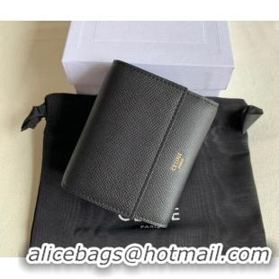 Best Price Celine Small Trifold Wallet in Palm-Grained Calfskin 0146 Black 2022