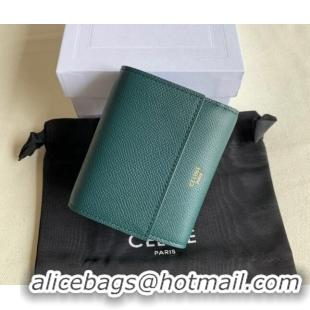 Buy Fashionable Celine Small Trifold Wallet in Palm-Grained Calfskin 0146 Dark Green 2022