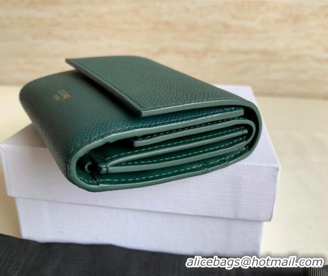 Buy Fashionable Celine Small Trifold Wallet in Palm-Grained Calfskin 0146 Dark Green 2022