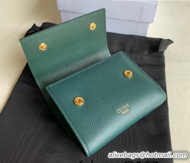 Buy Fashionable Celine Small Trifold Wallet in Palm-Grained Calfskin 0146 Dark Green 2022