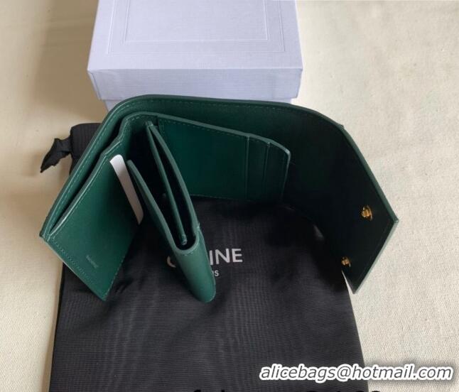 Buy Fashionable Celine Small Trifold Wallet in Palm-Grained Calfskin 0146 Dark Green 2022