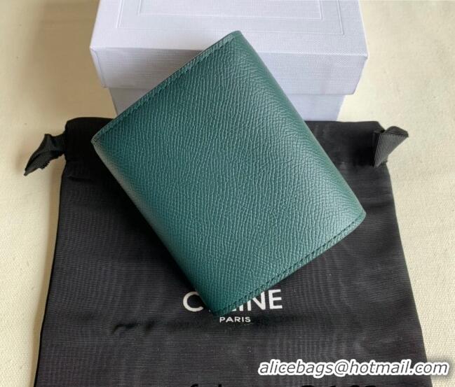 Buy Fashionable Celine Small Trifold Wallet in Palm-Grained Calfskin 0146 Dark Green 2022