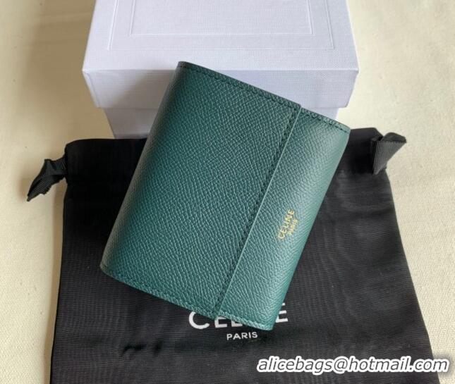 Buy Fashionable Celine Small Trifold Wallet in Palm-Grained Calfskin 0146 Dark Green 2022