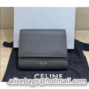 Top Design Celine Small Trifold Wallet in Palm-Grained Calfskin 0146 Grey 2022