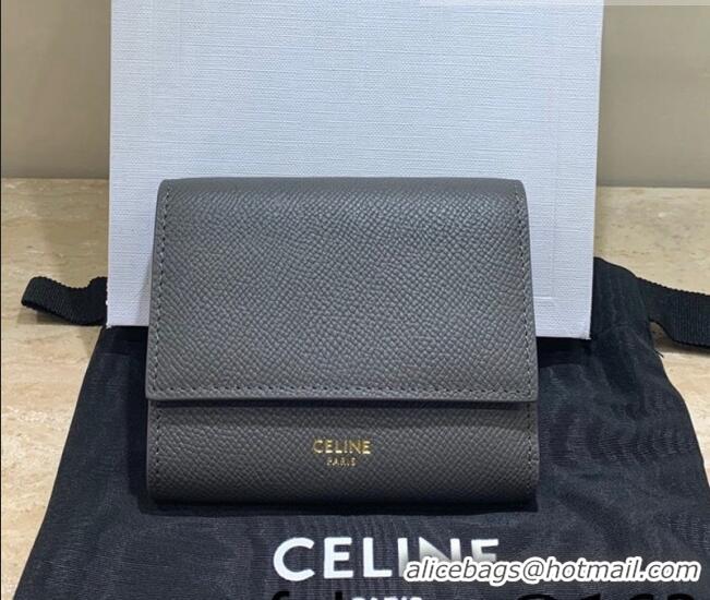 Top Design Celine Small Trifold Wallet in Palm-Grained Calfskin 0146 Grey 2022