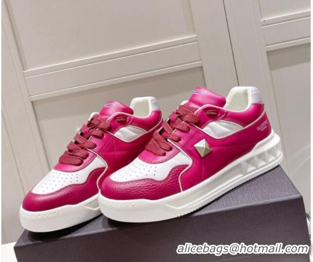 Pretty Style Valentino One Stud Low-Top Nappa Sneakers White/Fuchsia Pink 062516