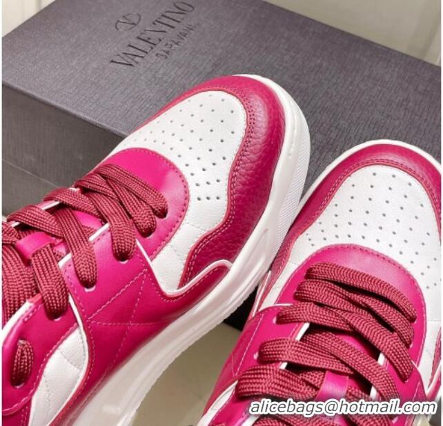 Pretty Style Valentino One Stud Low-Top Nappa Sneakers White/Fuchsia Pink 062516