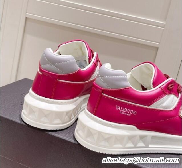 Pretty Style Valentino One Stud Low-Top Nappa Sneakers White/Fuchsia Pink 062516