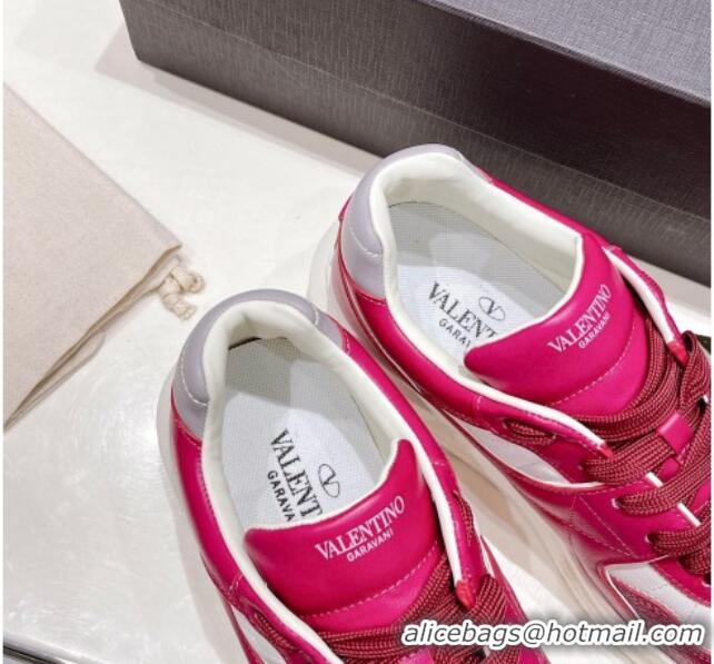 Pretty Style Valentino One Stud Low-Top Nappa Sneakers White/Fuchsia Pink 062516