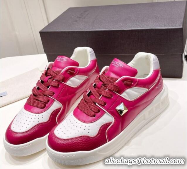 Pretty Style Valentino One Stud Low-Top Nappa Sneakers White/Fuchsia Pink 062516