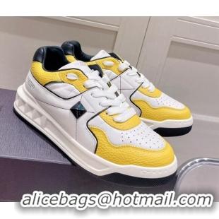 Fashion Luxury Valentino One Stud Low-Top Nappa Sneakers White/Yellow 062517